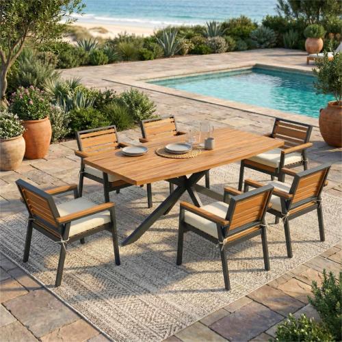 Modern 7-Piece Outdoor Beige Dining Set