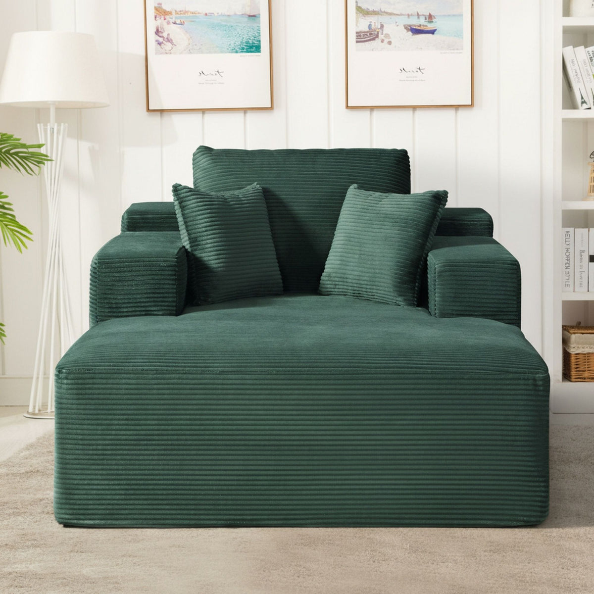 Convertible Chaise Lounge Chair With Wide Armrest & Throw Pillows