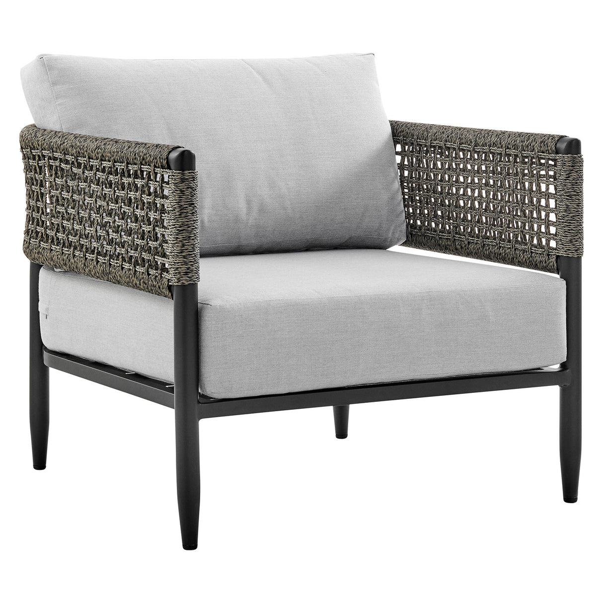 Alegria - 4 Piece Outdoor Black Aluminum & Rope Conversation Set With Light Gray Fabric Cushions