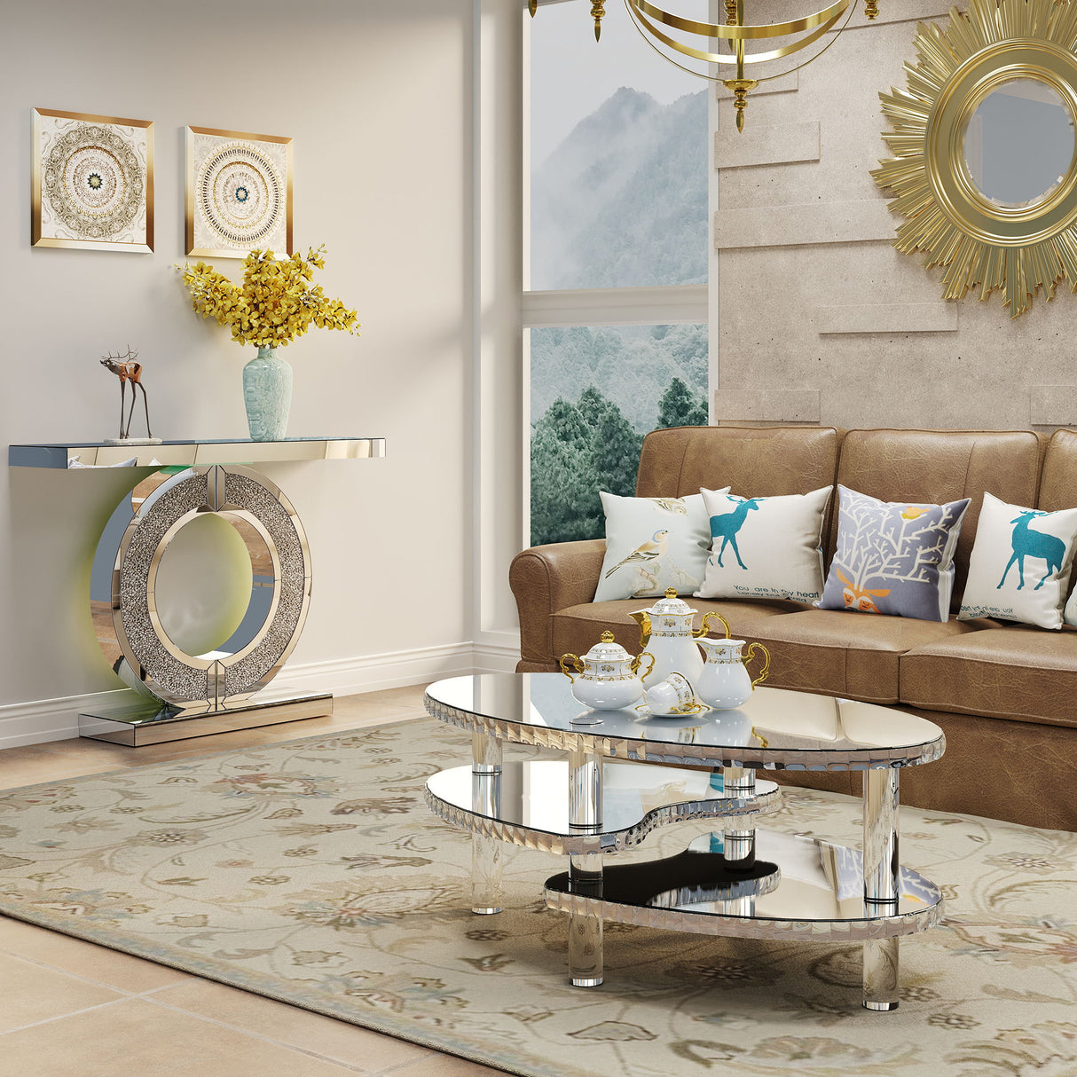 Coffee Table, Oval Double Layer Home Furnishing - Silver