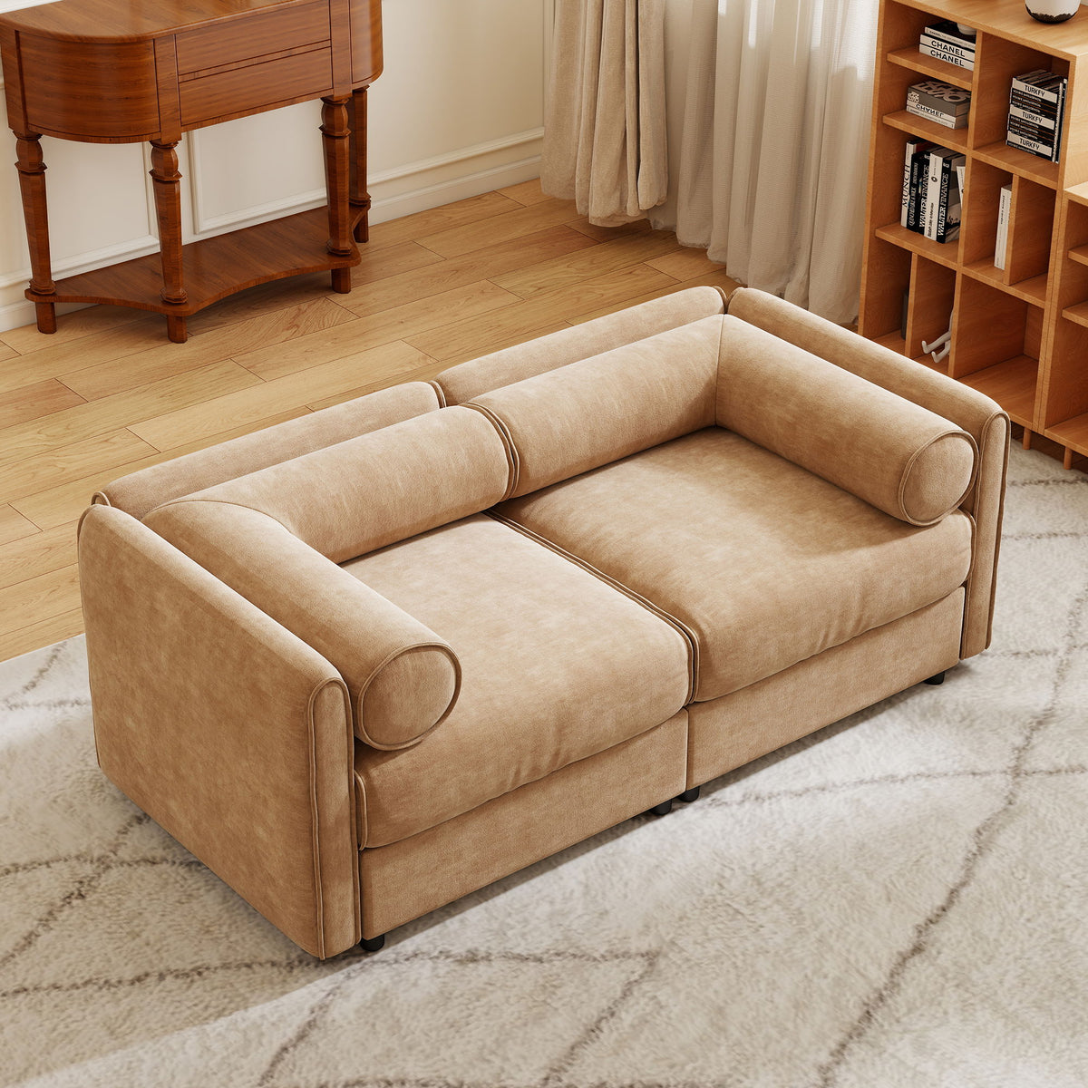Stylish Sofa With Storage Seat And Cylindrical Backrest