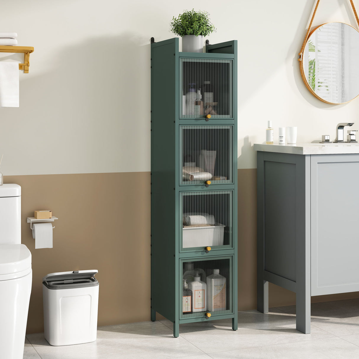 Glass Door Cabinet With Tier Storage