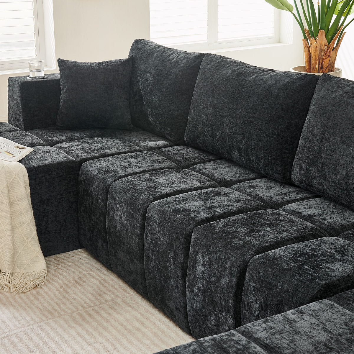 U - Shaped Sectional Sofa, Cup Holders & Side Pockets For Living Room