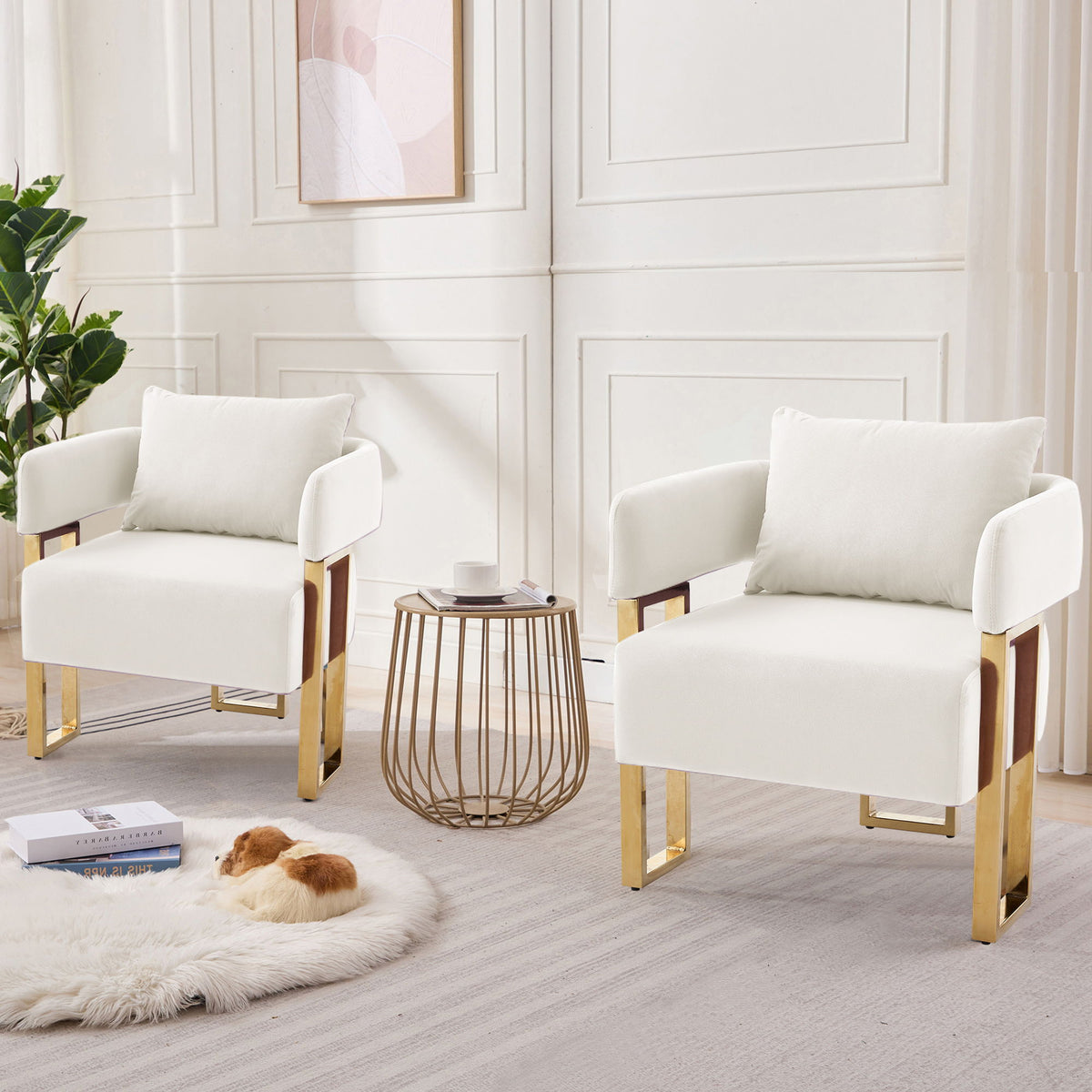 Modern Classic Design Decorative Chair Teddy Fleece Upholstered And Metal Foot