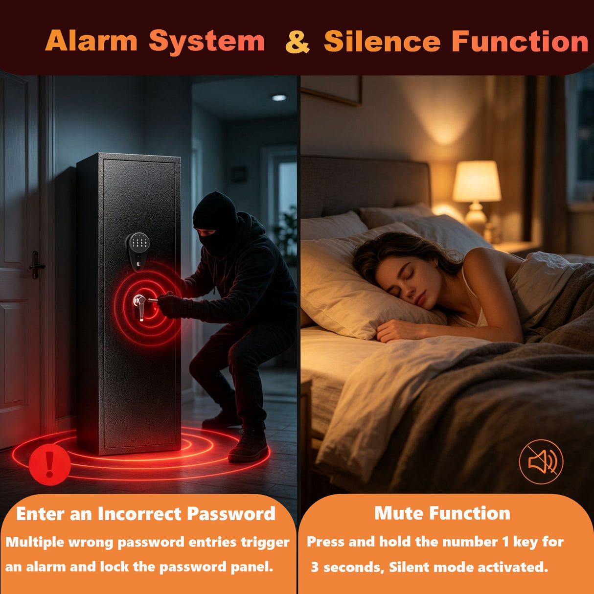Rifle Safe, Biometric & Keypad Lock, Adjustable Gun Racks With Built In Alarm System