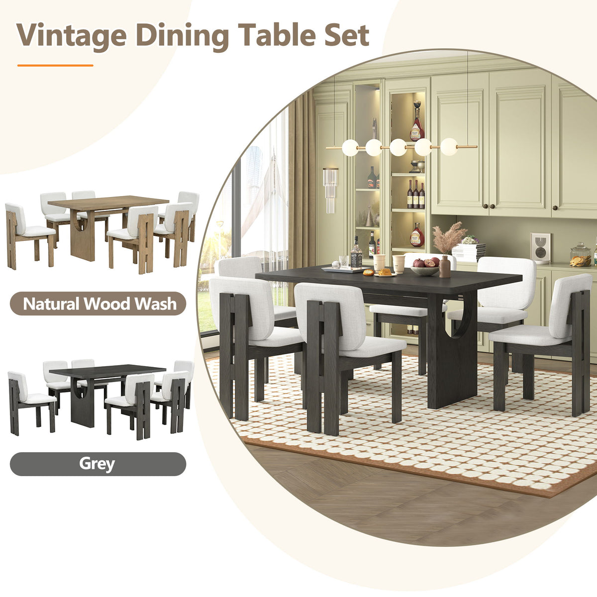 Dining Table Set For 6 With Upholstered Chairs