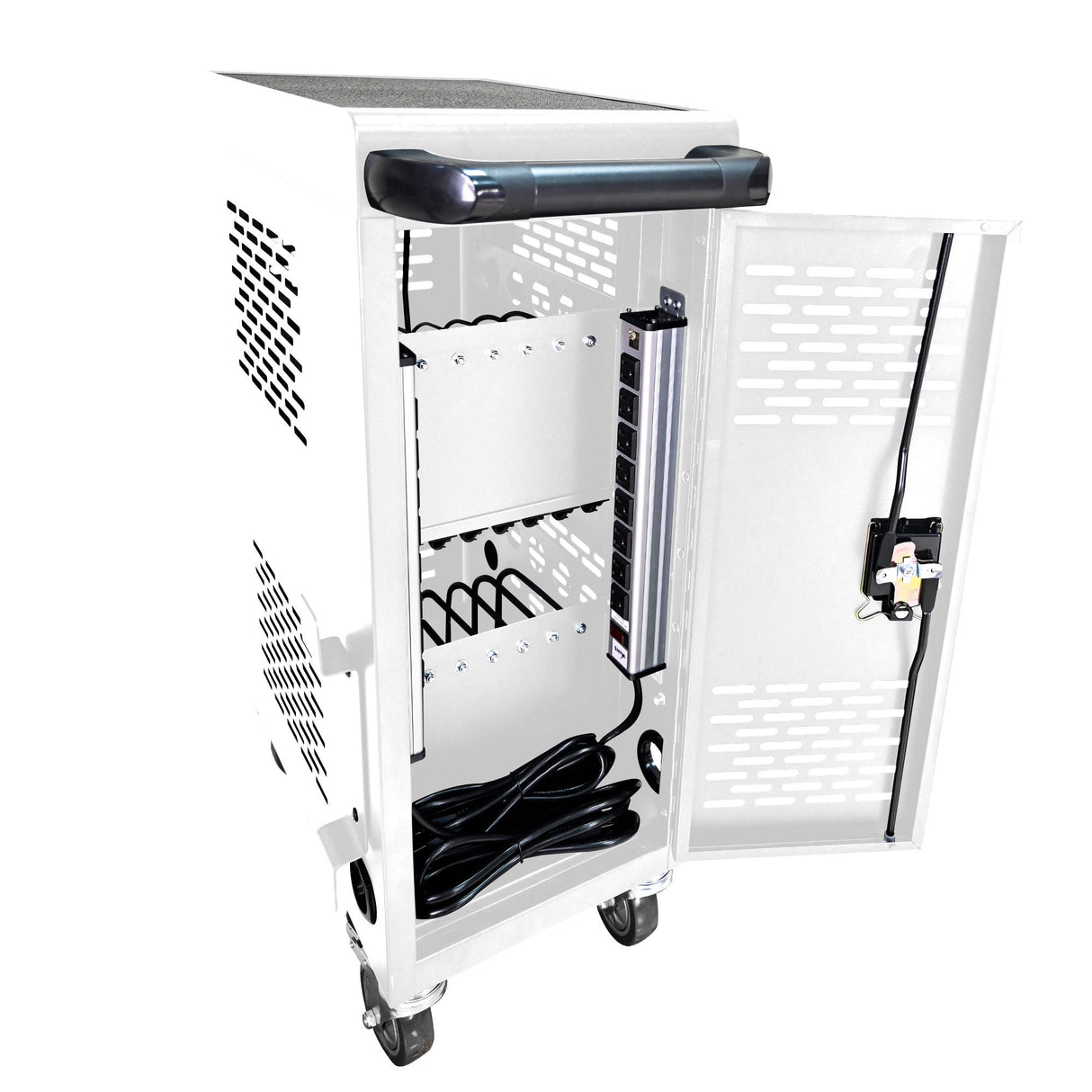 16 Bay Mobile School Charging Cart Station For Chromebook, Tablet And Laptop Computer With Power Strip Included - White