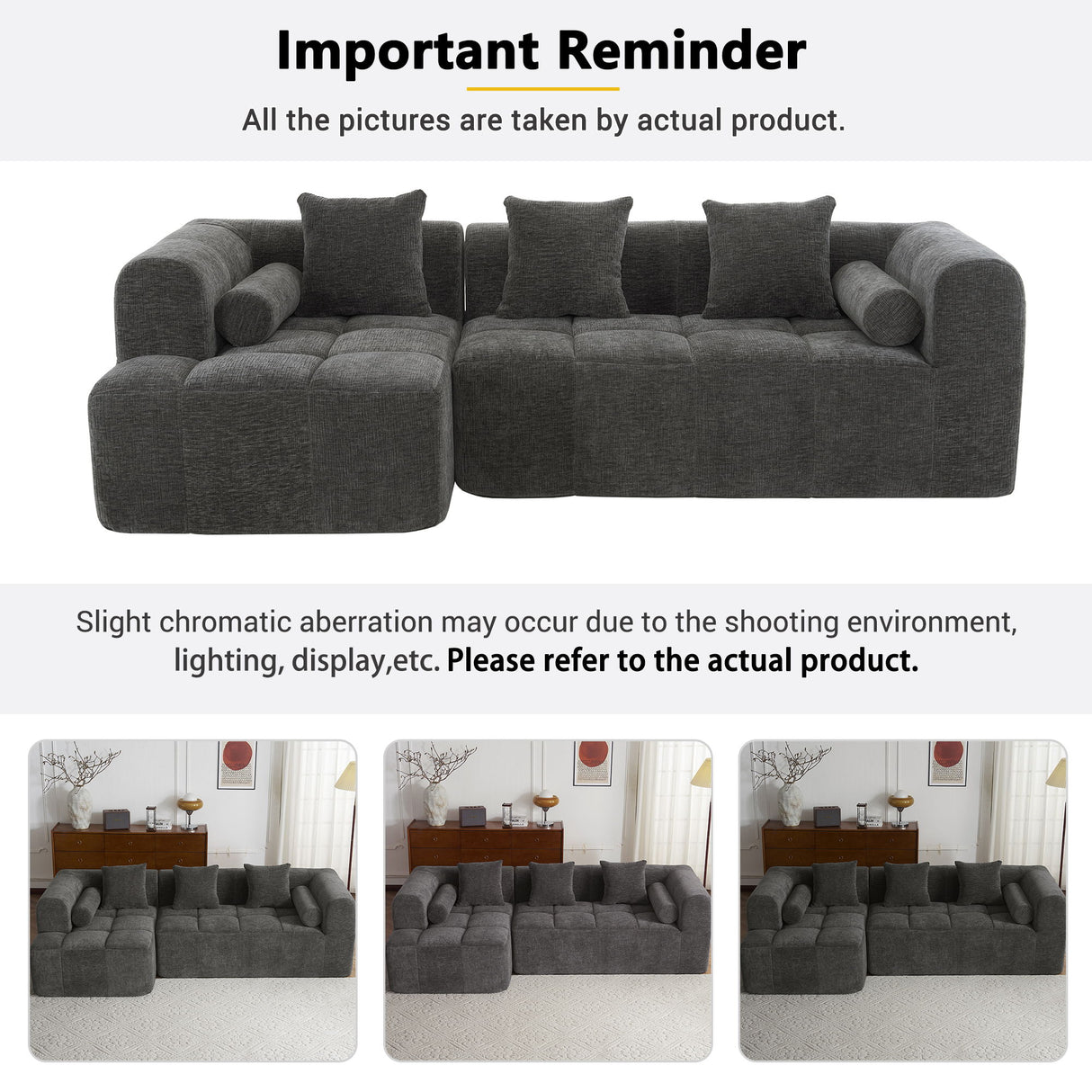 Sectional Free Combined Sofa With 2 Side Pockets