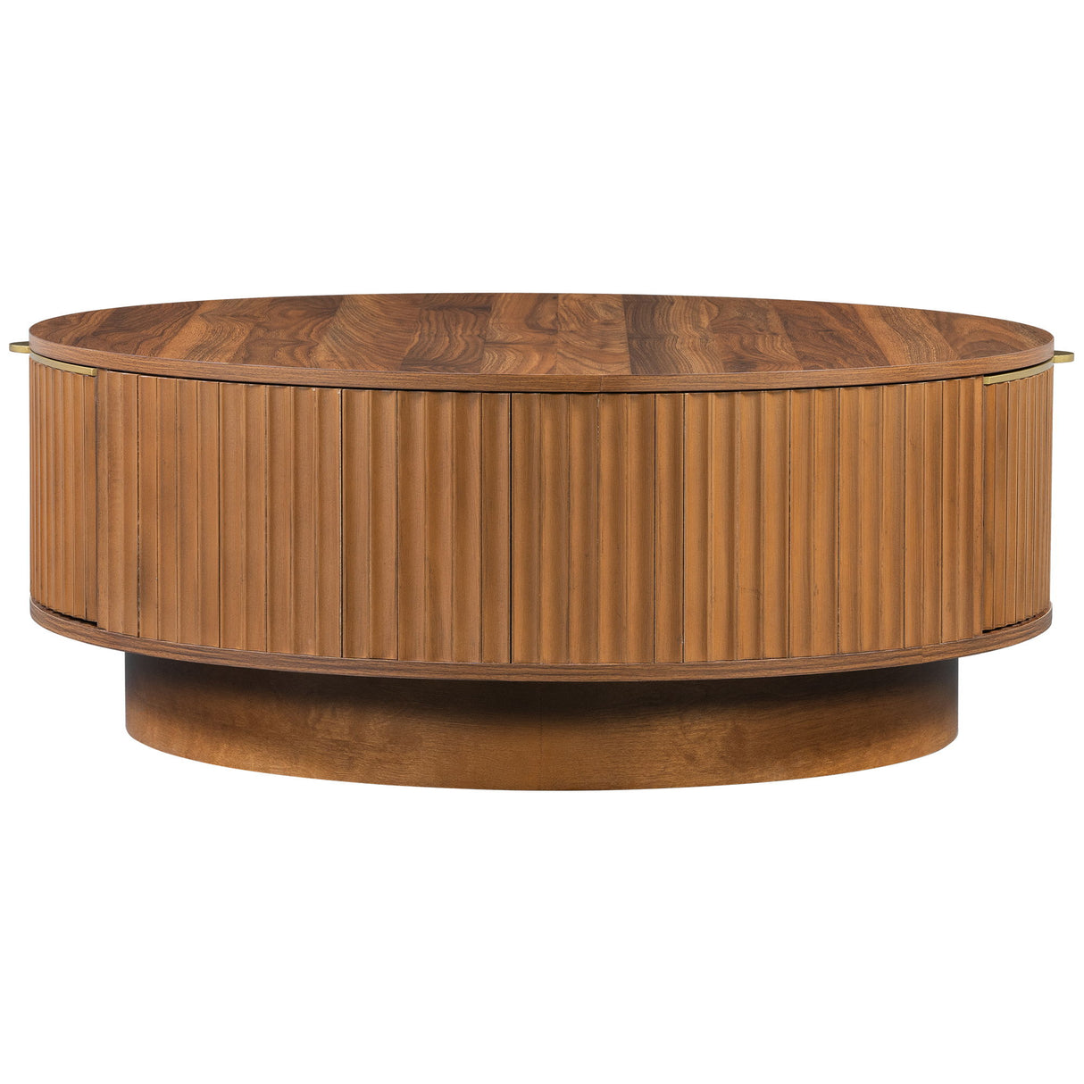 Farmhouse Round Coffee Table With Storage Drawer