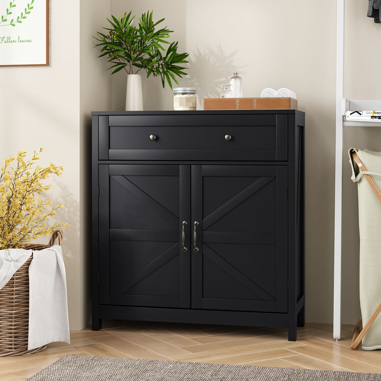Farmhouse Storage Cabinet Kitchen Sideboard with Drawer Wood 30x32.5in