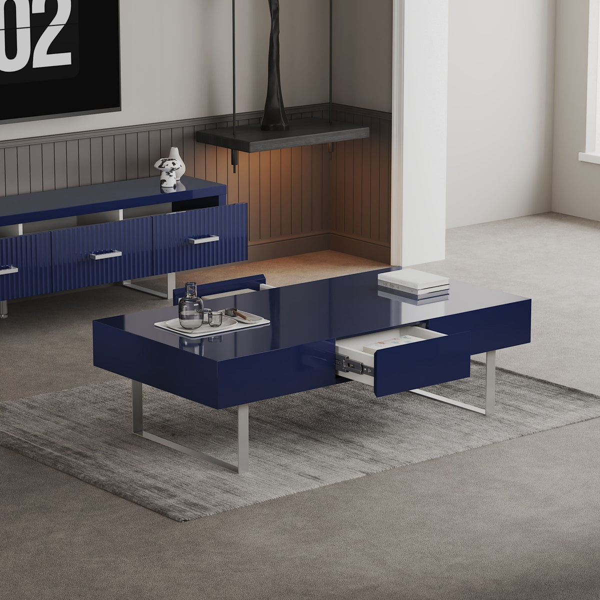 Rectangular Coffee Table With Hidden Storage - Blue