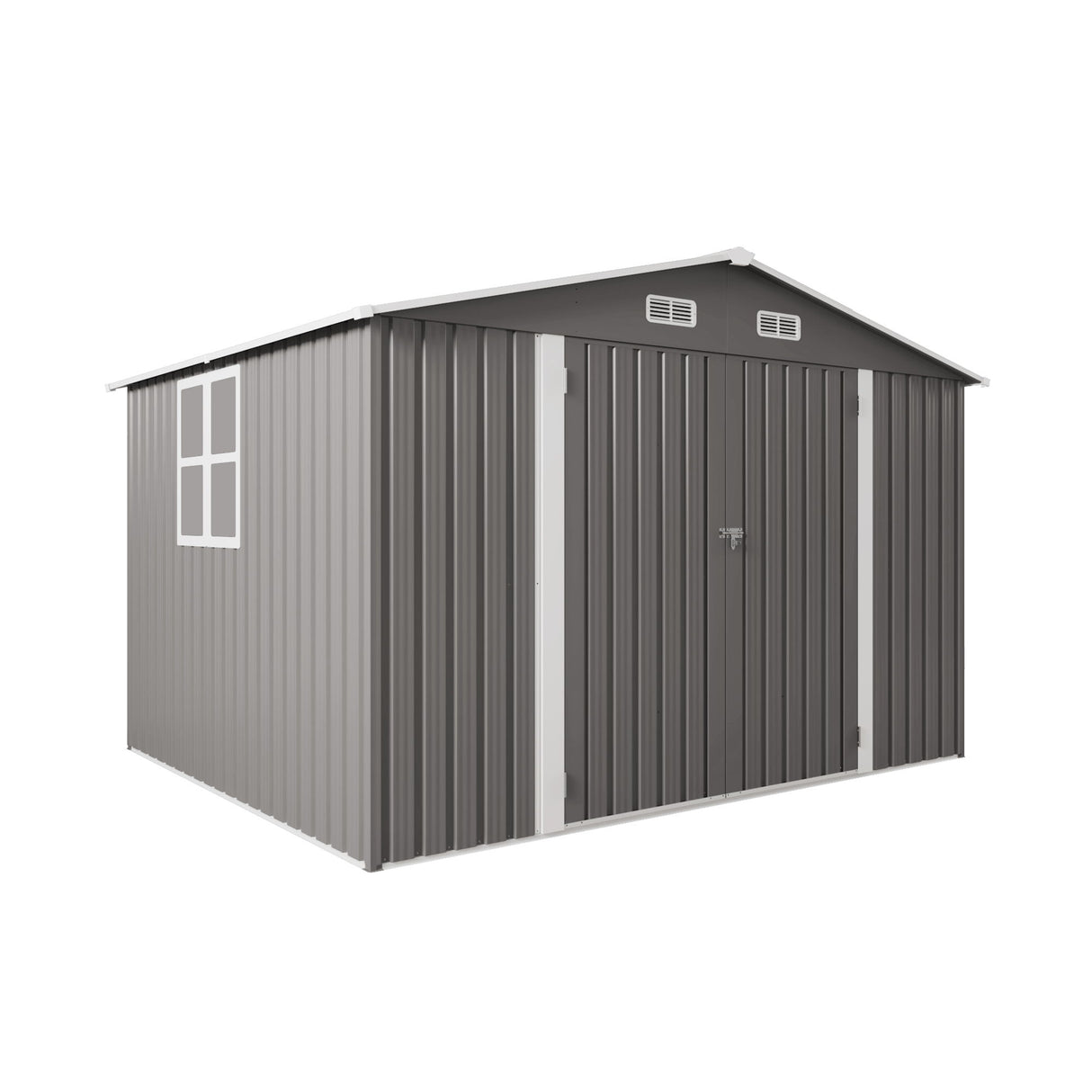 Large Metal Outdoor Storage Shed With Lockable Door, Air Vent, And Clear Window For Garden Tools And Bicycles - Gray