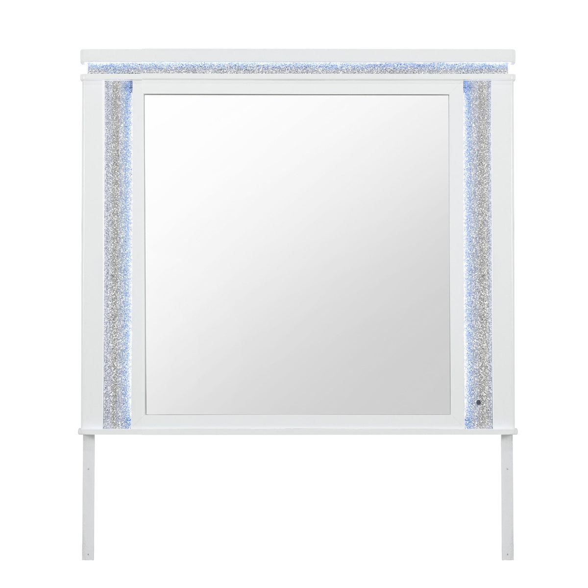 Adalid - Square Shaped Mirror With LED Lighting And Glittered Detailing - White