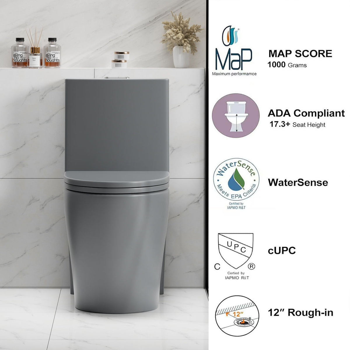 1 Piece Toilet With Tornado Flush, Dual Flush, And ADA Height Comfort Chair