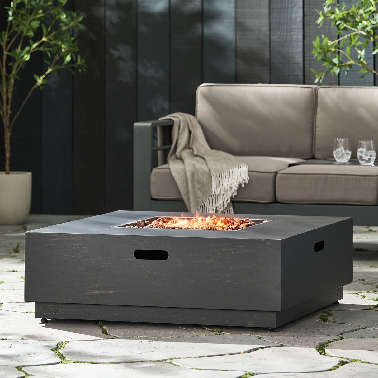 Modern Square Fire Pit Table Outdoor Heater Iron 50000 BTU 39x13in