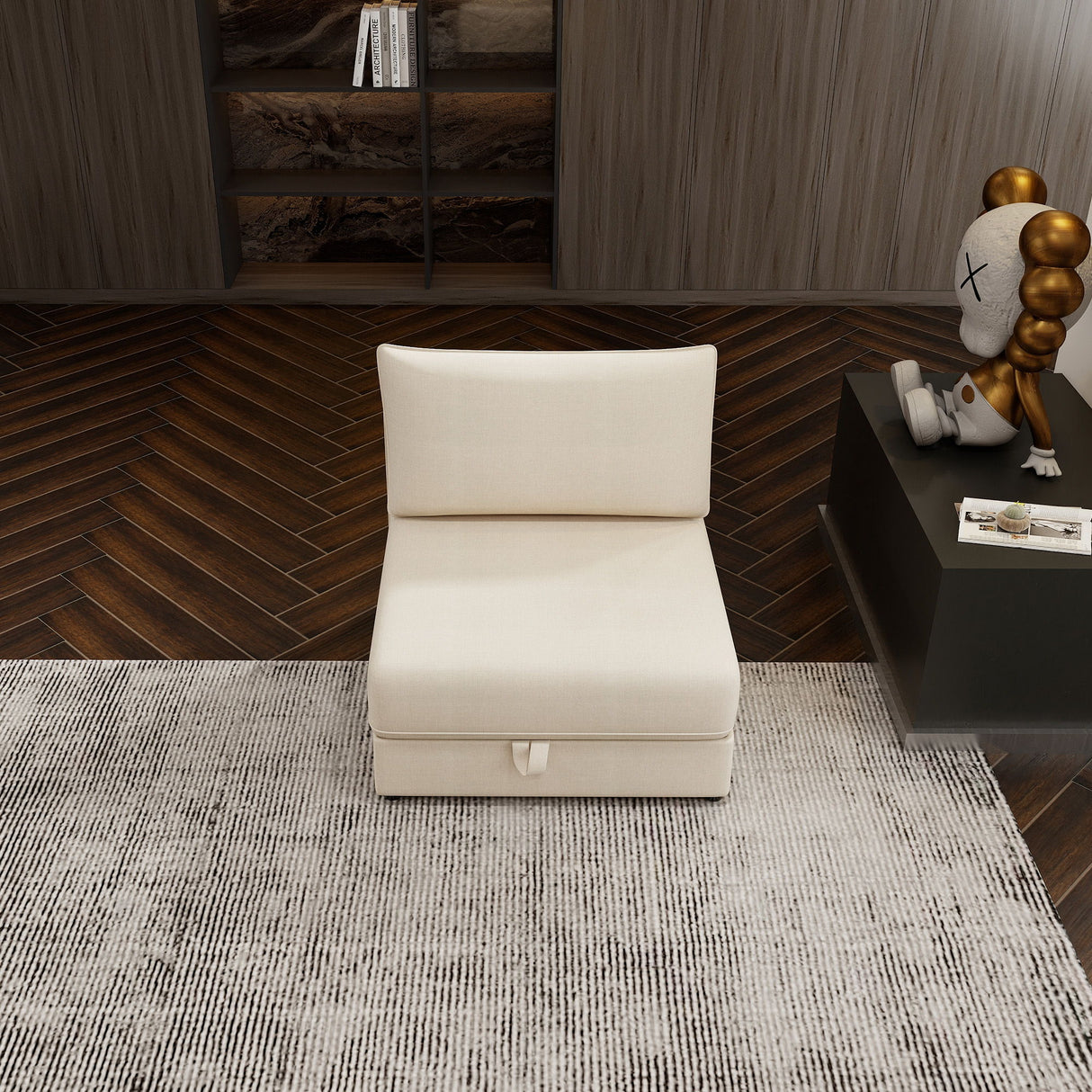 Modular Sectional Sofa With Storage, Convertible 2 Seater Sleeper Sofa - Beige