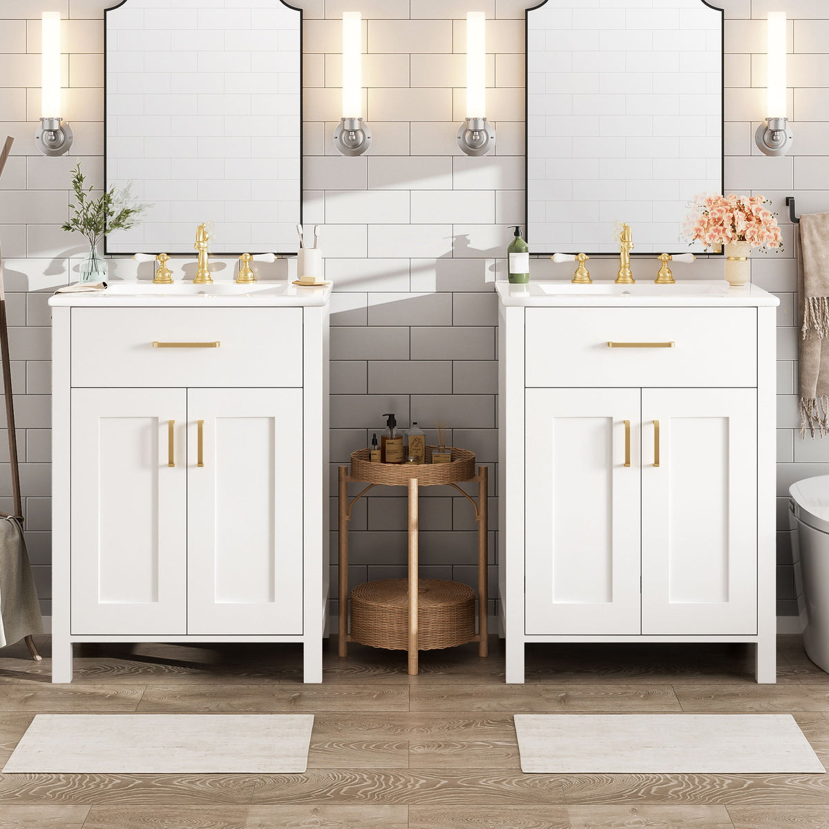 Modern Bathroom Vanity With Ceramic Sink, Soft-Close Doors, Flip Drawer, U-Shaped Shelves, Elegant Storage Solution
