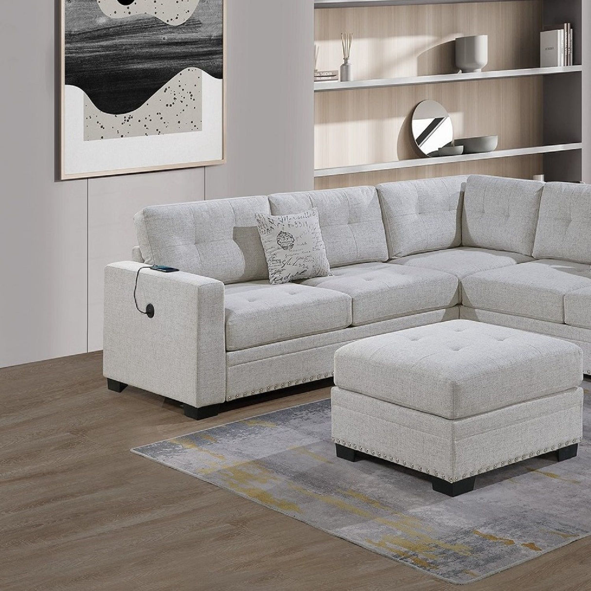 Casual Simple Tufted Sectional 4 Piece Set With USB Loveseat