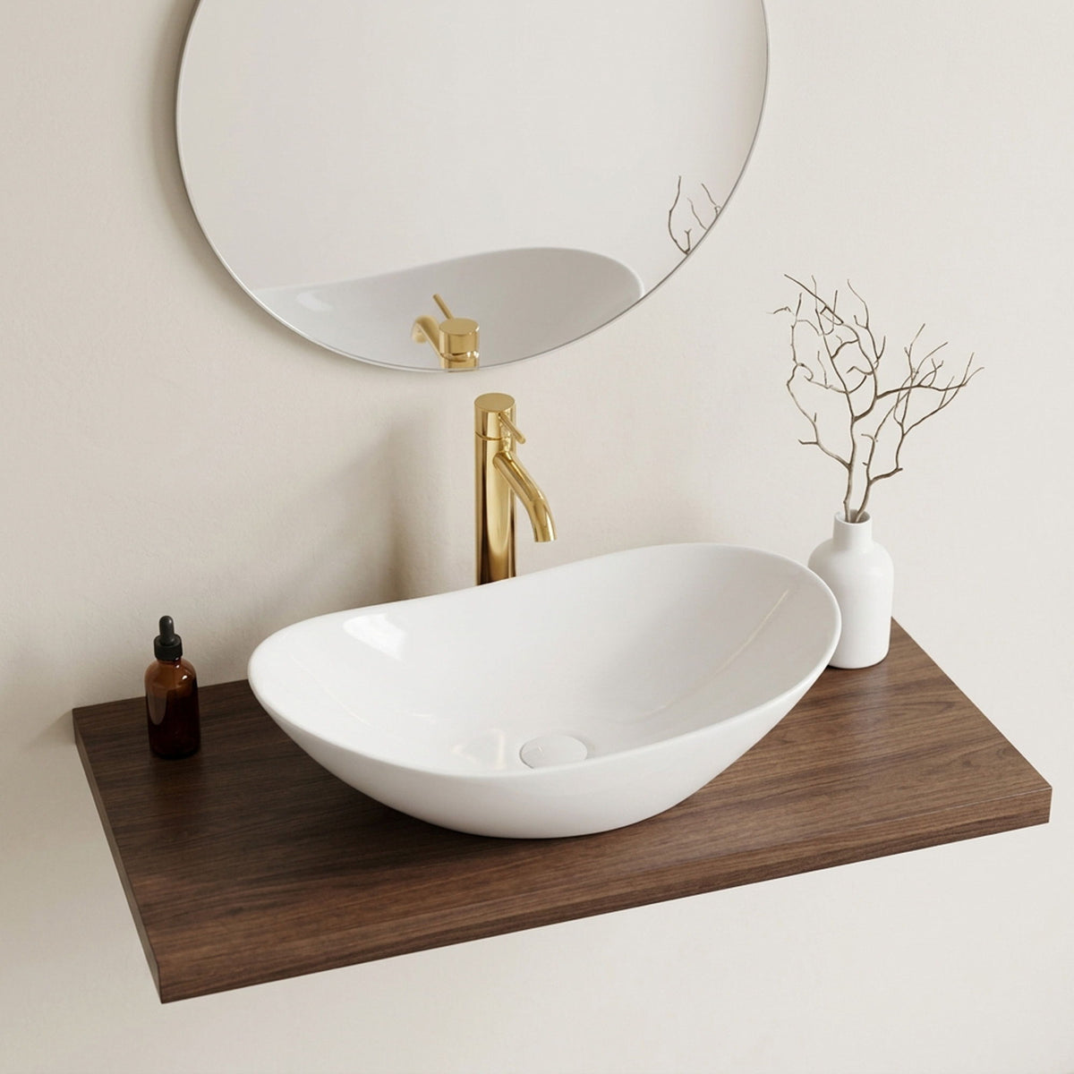 Oval Vessel Bathroom Sink Bowl - White