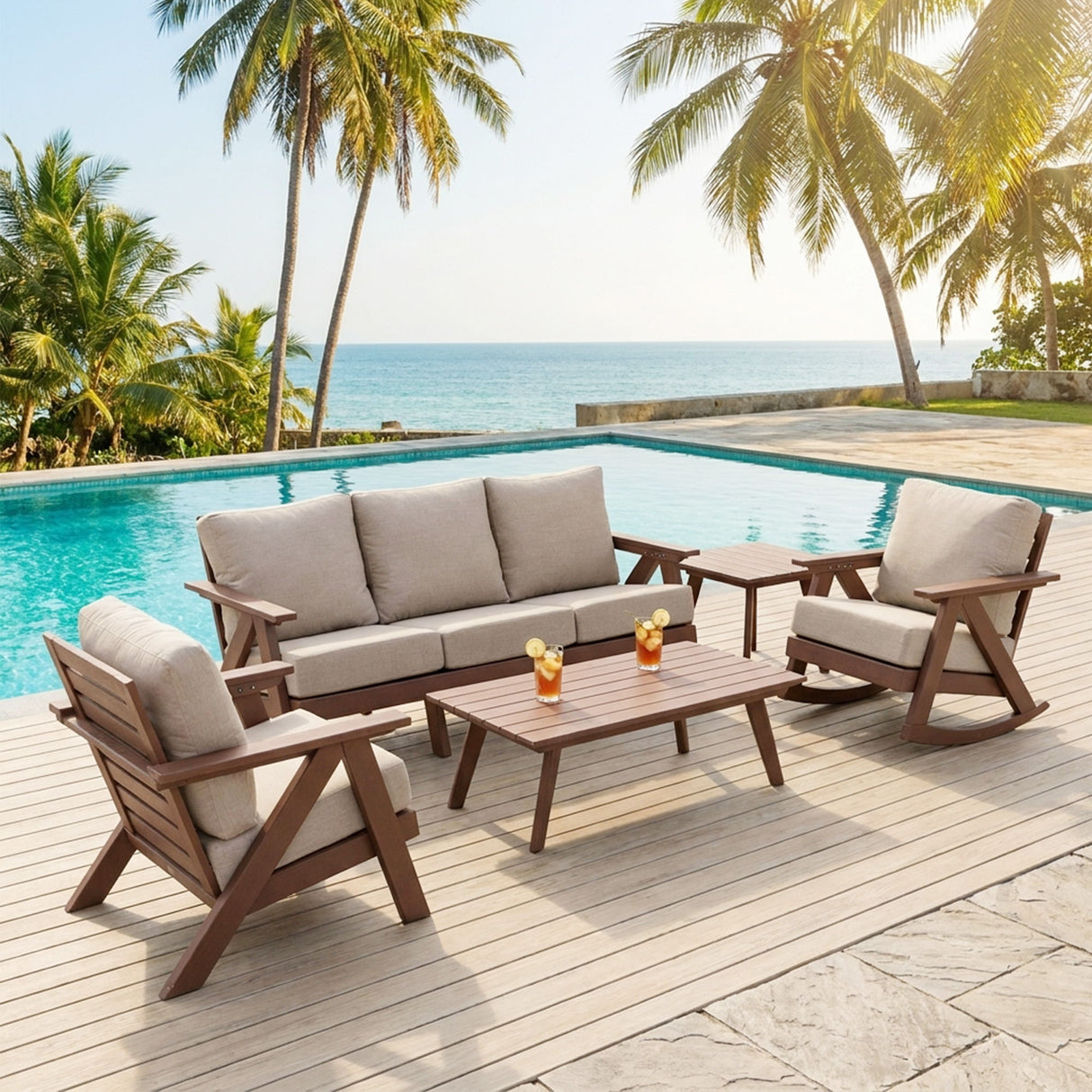 Outdoor Patio Club Chair With Sunbrella Cushions - Brown