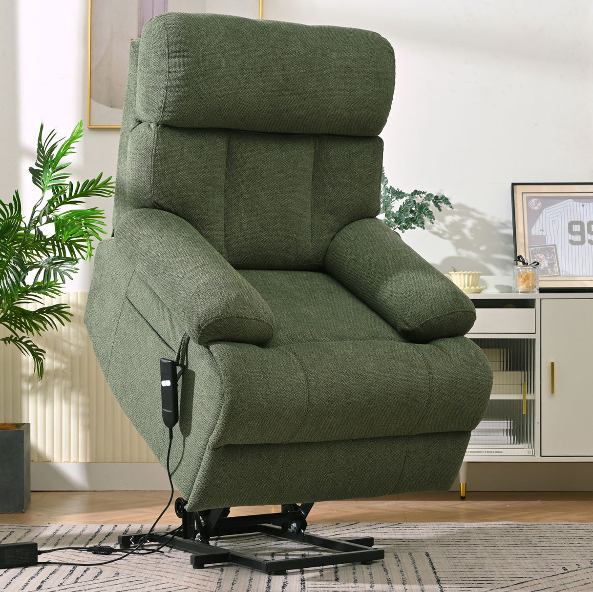 Oversized Power Lift Recliner Chai With Remote Control, Side Pocket, Spacious Seat