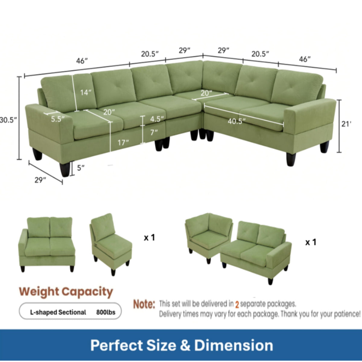 Modular L - Shaped Sectional Sofa 6 Seater 4 Piece Couch With Chaise