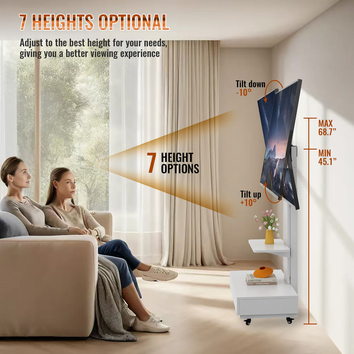 Adjustable Height Mobile TV Cart