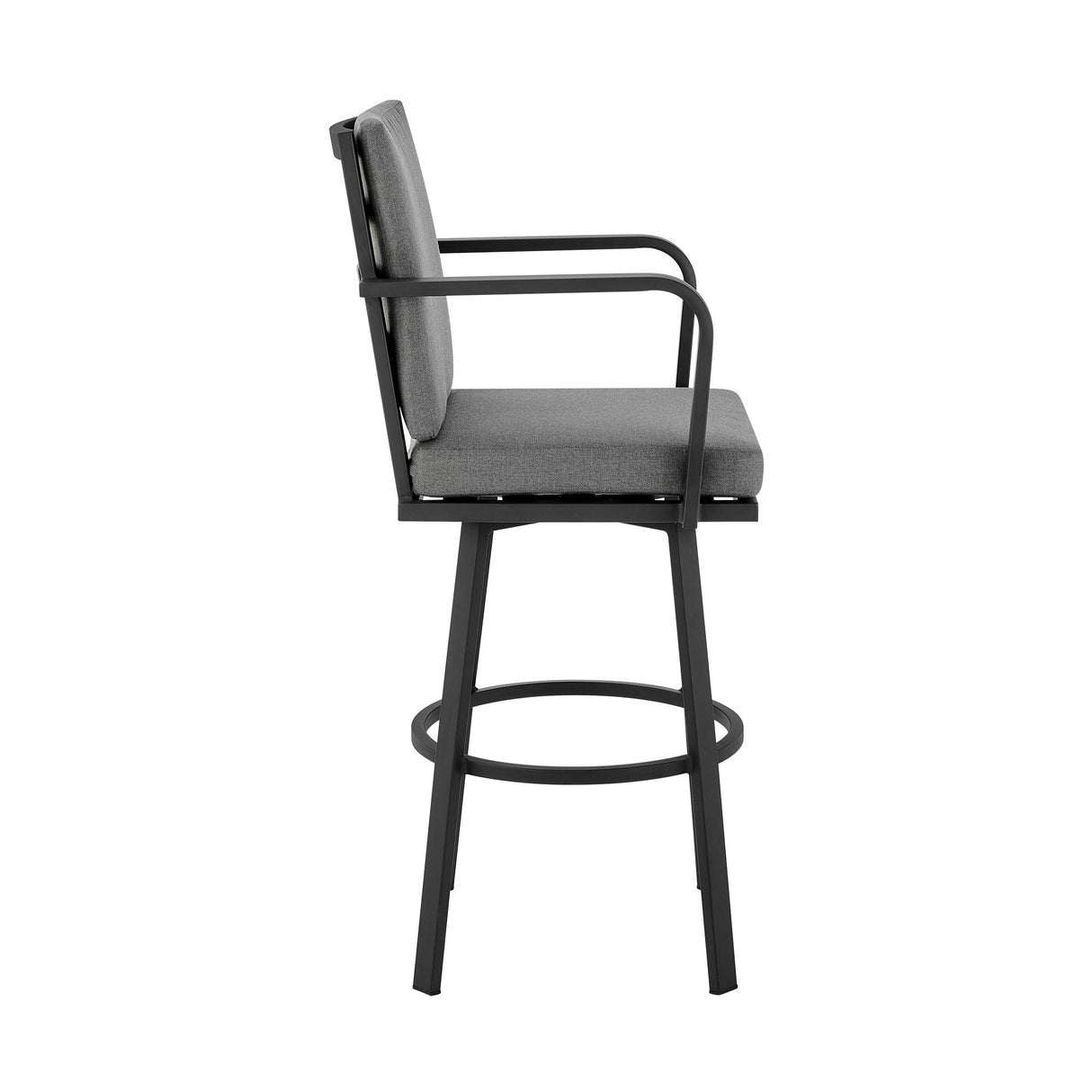 Don - 30" Outdoor Patio Swivel Bar Stool - Black Aluminum With Gray Cushions