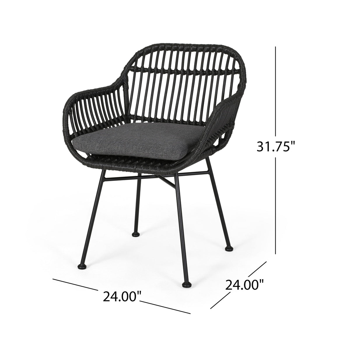 Outdoor Rattan Accent Chair With Metal Legs