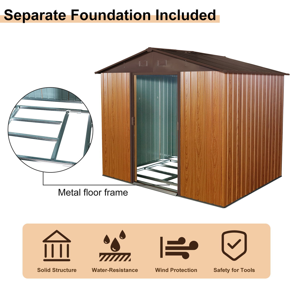 Outdoor Metal Storage Shed Garden Building Heavy Duty with Floor Base