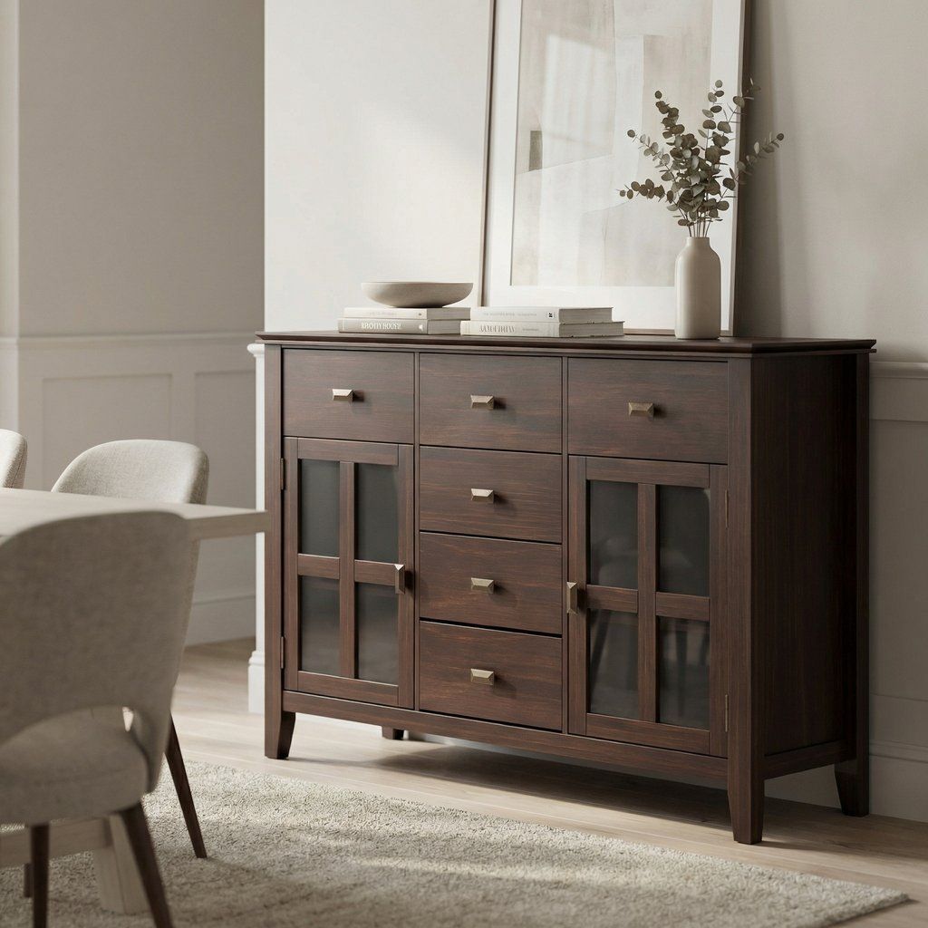 Sideboard Buffet Dining Room Cabinet Solid Wood Storage 54x36in