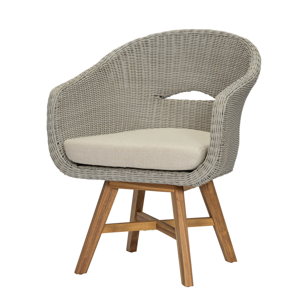 Modern Coastal Rattan Dining Chairs, (Set of 2), Solid Wood Legs - Beige / Gray Ash / Natural