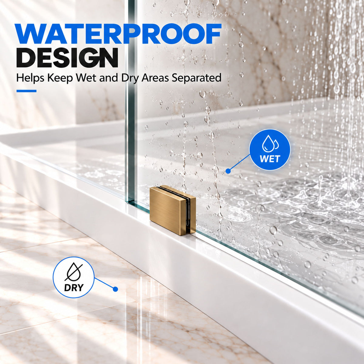 Frameless Bathtub Shower Screen, Reversible Installation