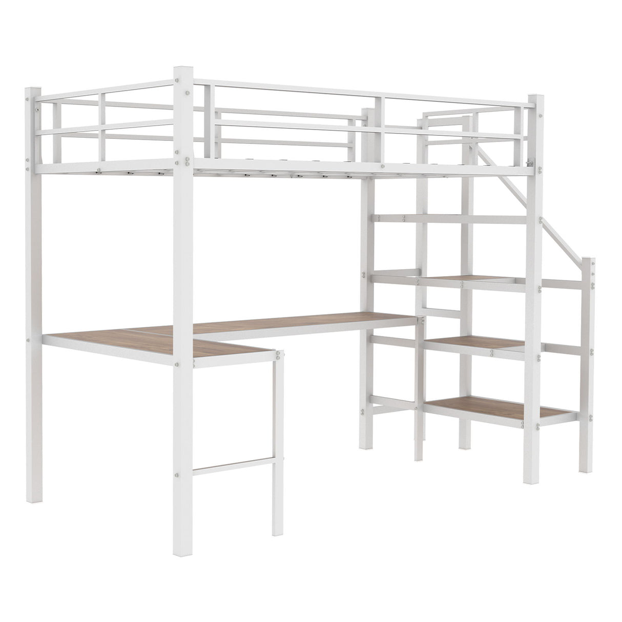 Loft Bed & L-Shaped Desk, Large Storage Space