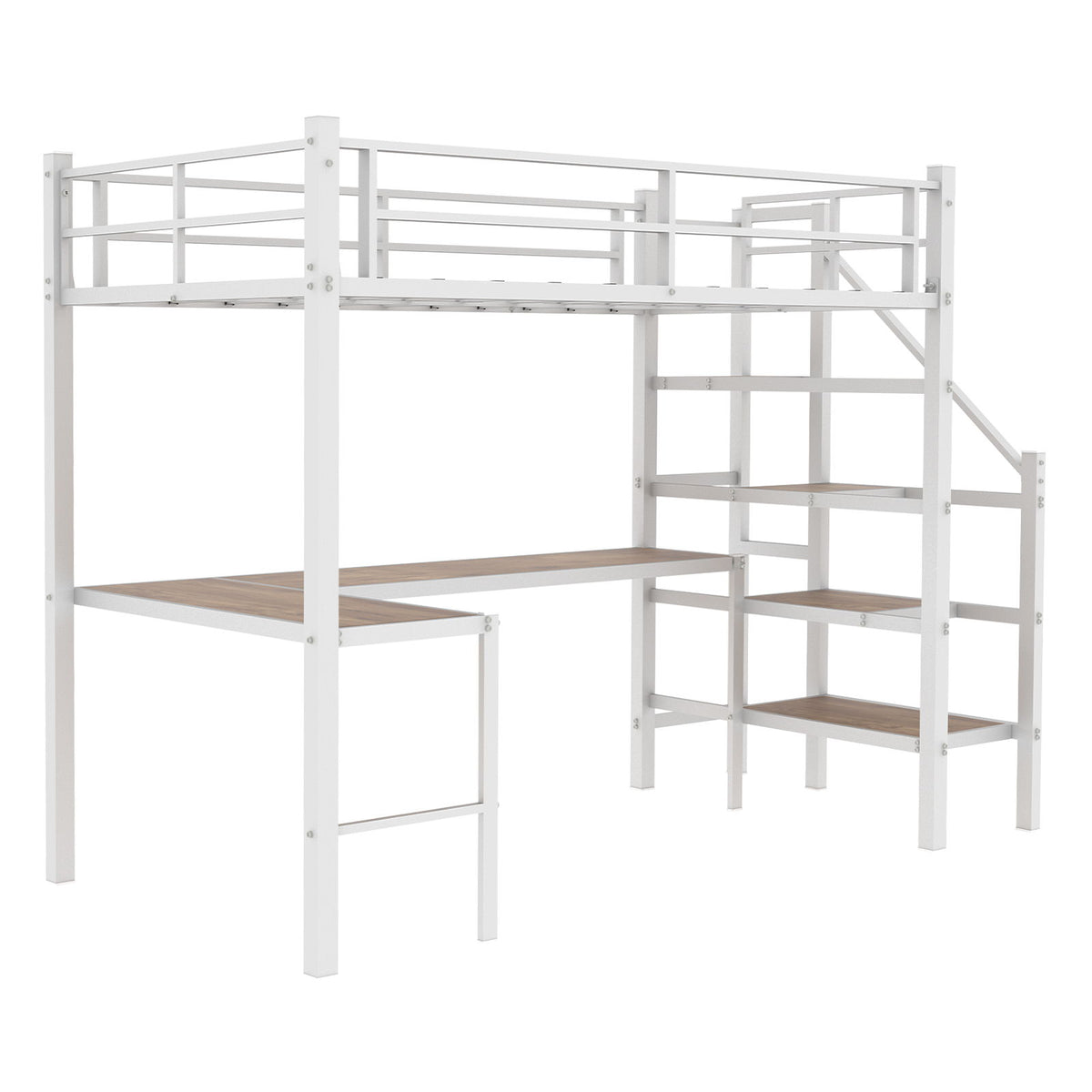 Loft Bed With L-Shaped Desk, Large Storage Space
