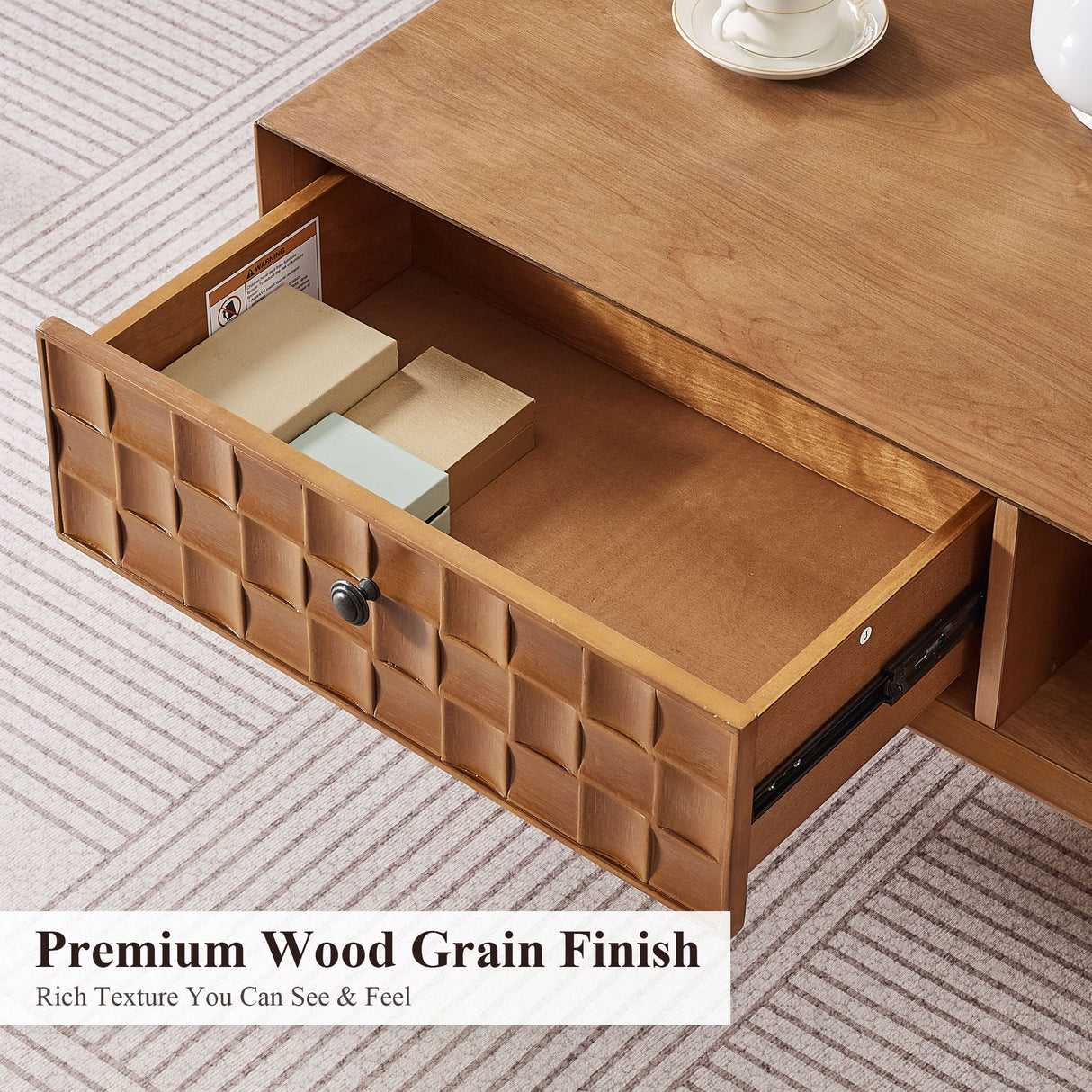 Coffee Table With Hidden Drawer And Open Shelf