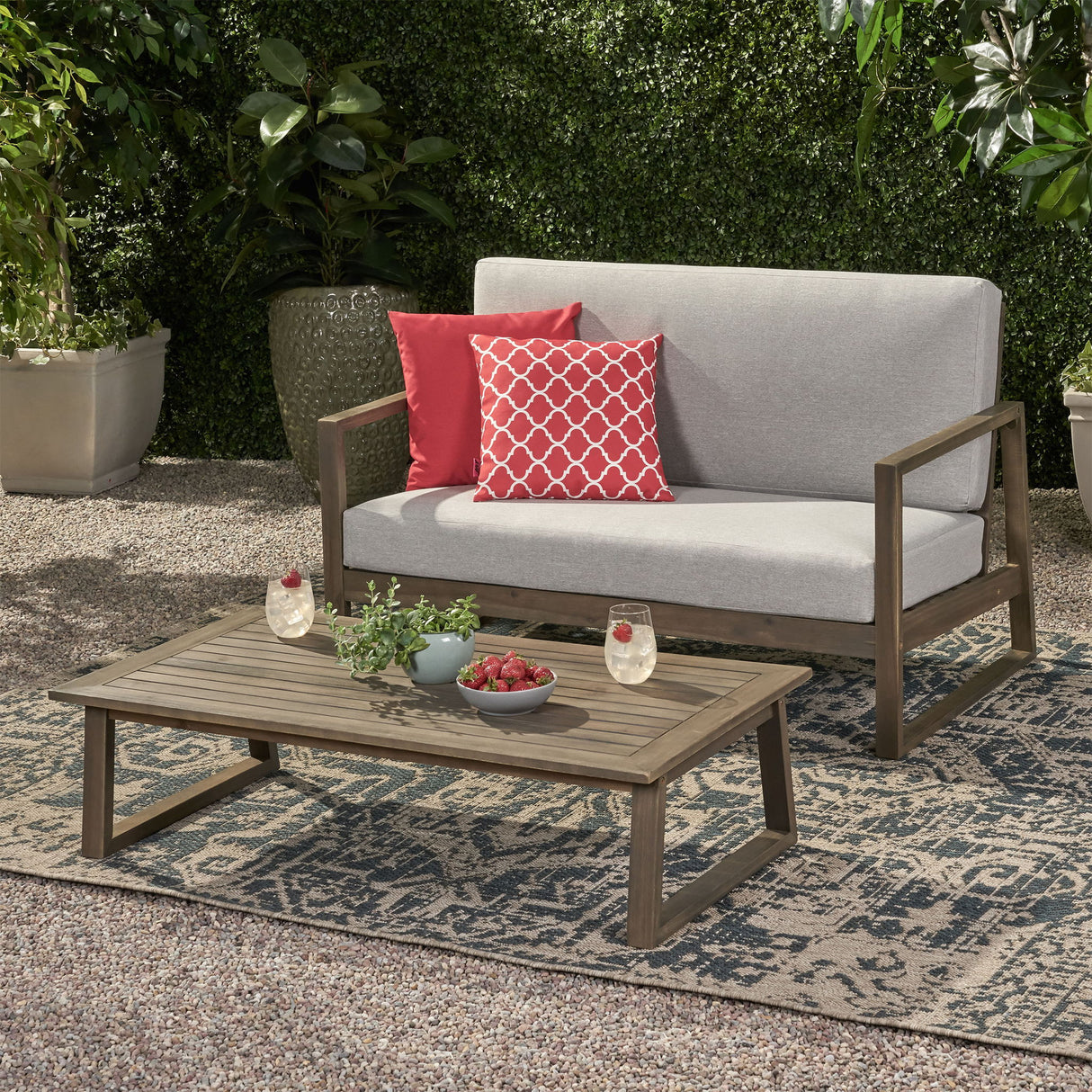 Belgian - Loveseat & Coffee Table Set With Water Resistant Cushions - Gray