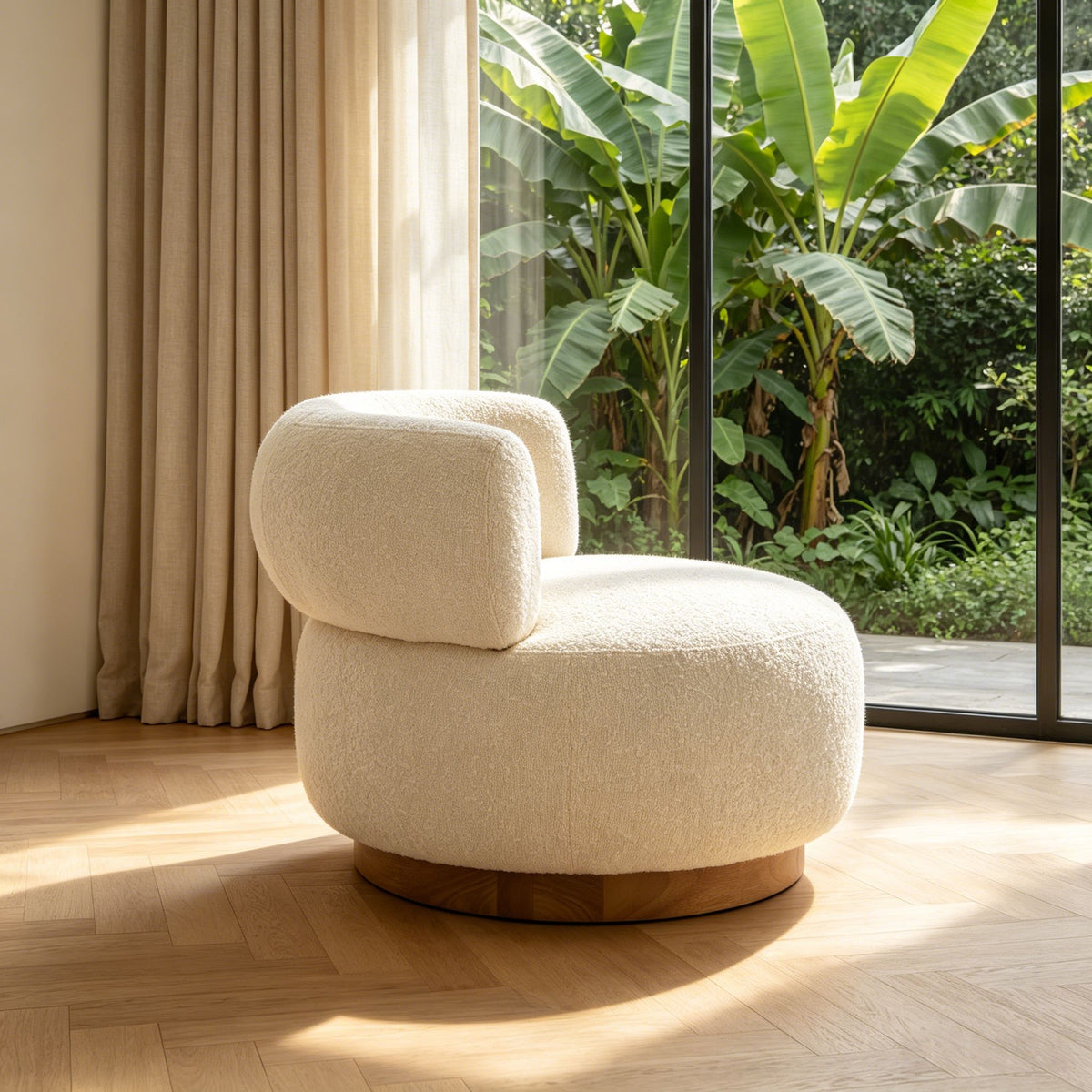 Swivel Accent Chair With Curved Backrest For Home Decor - Beige