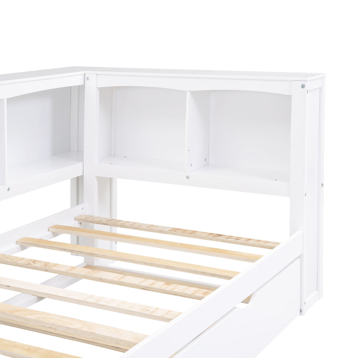 Twin Size Daybed With Trundle, Storage Cabinets, USB Ports - White