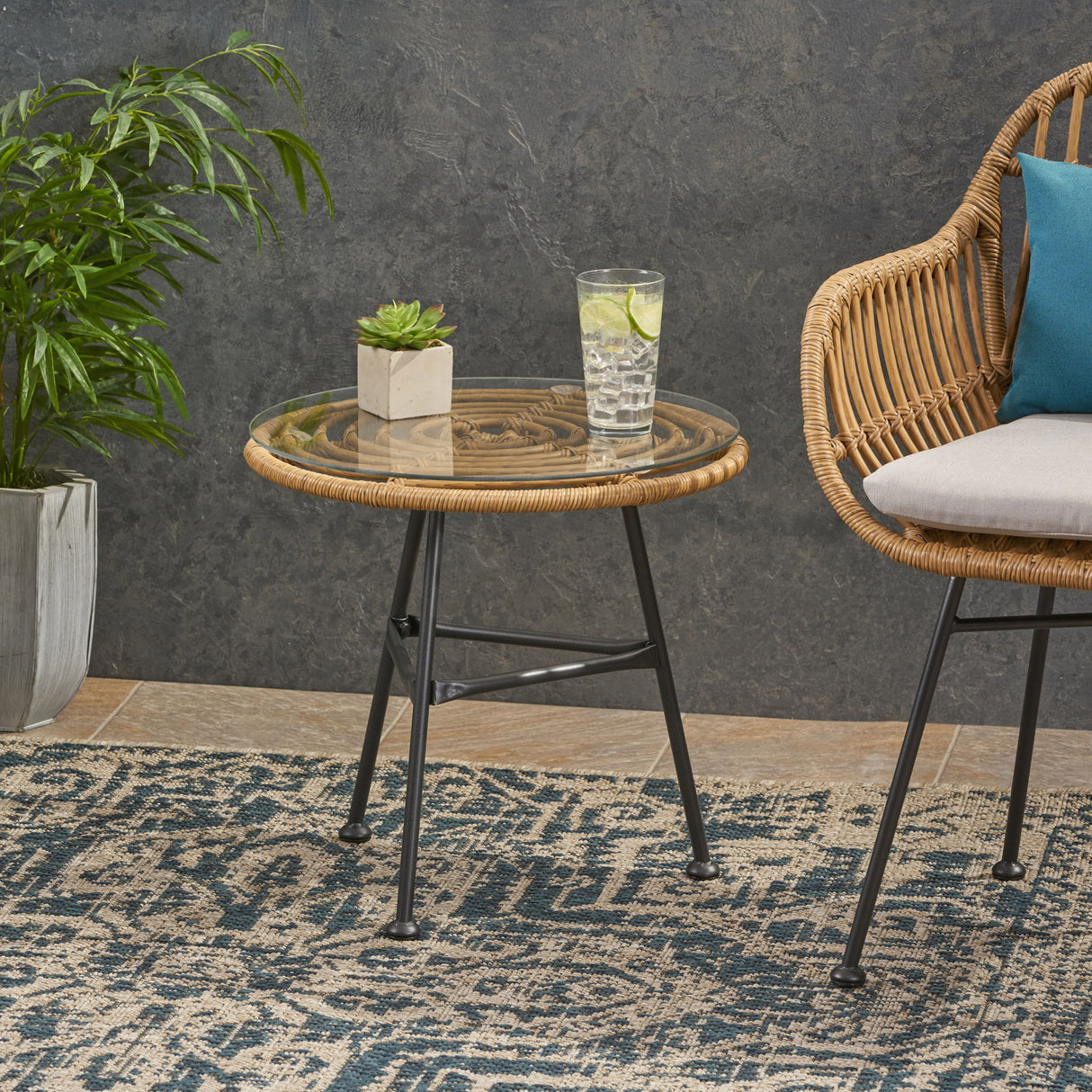 Petrichor - Outdoor Side Table With Tempered Glass And Steel Frame