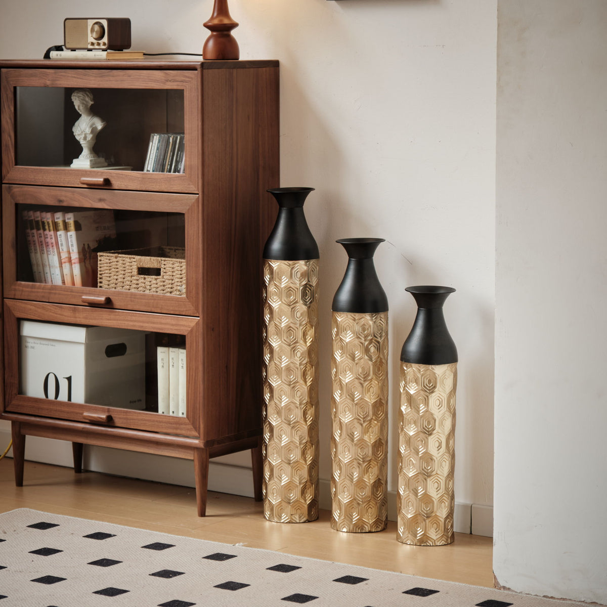 Floor Metal Vases (Set of 3) Gorgeous Home Decoration Large Glazed Metal Vases - Black / Gold