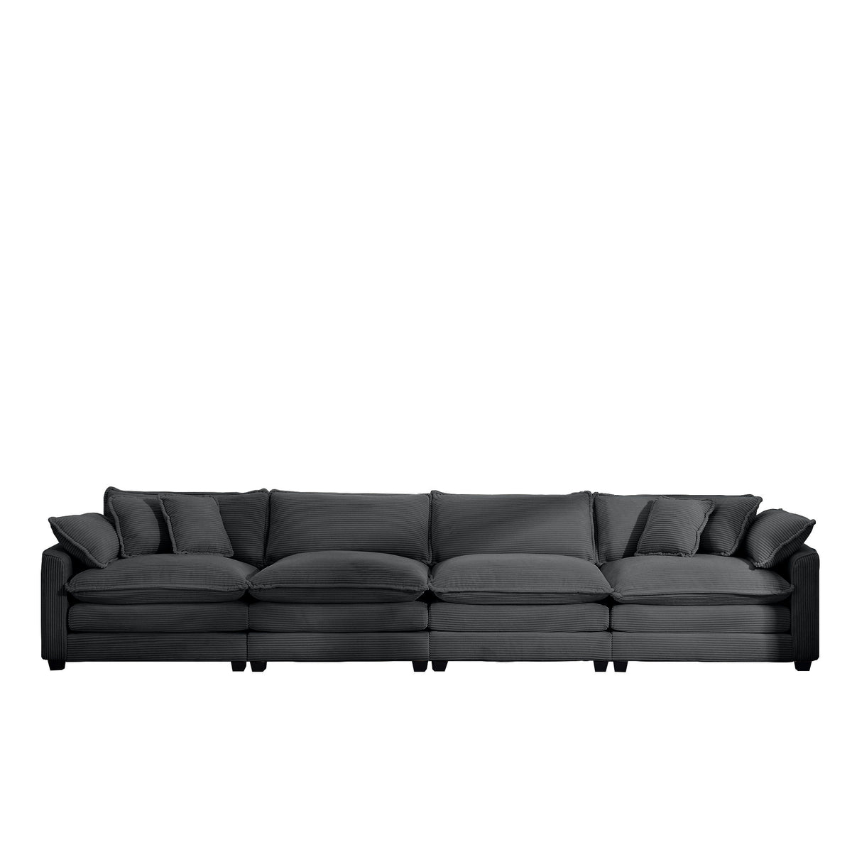 Modern Upholstered 4 Seater Corduroy Fabric Sofa With Arm And Throw Pillows - Gray