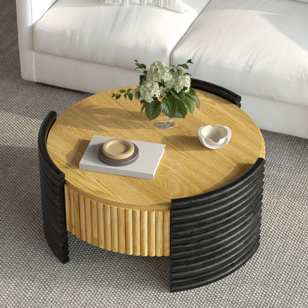 Modern Colorblocked Striped Coffee Table With Flip Top Storage