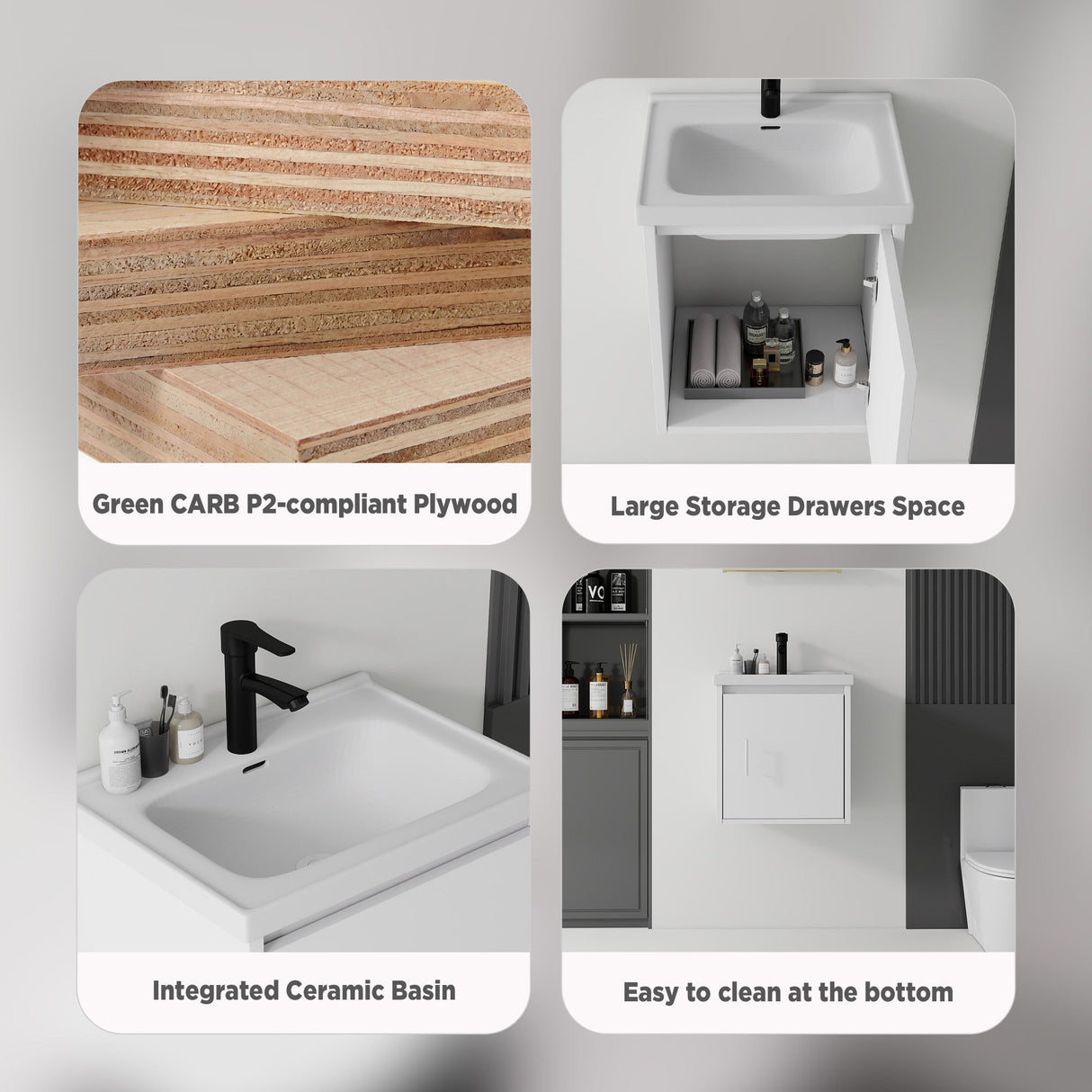 20" Floating Bathroom Vanity Combo With Wall Cabinet, Ceramic Sink & Soft Close Doors - White