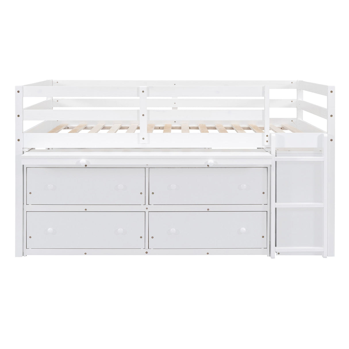 Loft Bed With Retractable Writing Desk And 4 Drawers, With Lateral Portable Desk And Shelves