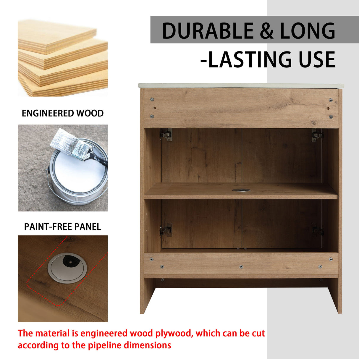 Freestanding Bathroom Vanity With Sink And Storage Cabinets, Soft Closing Doors