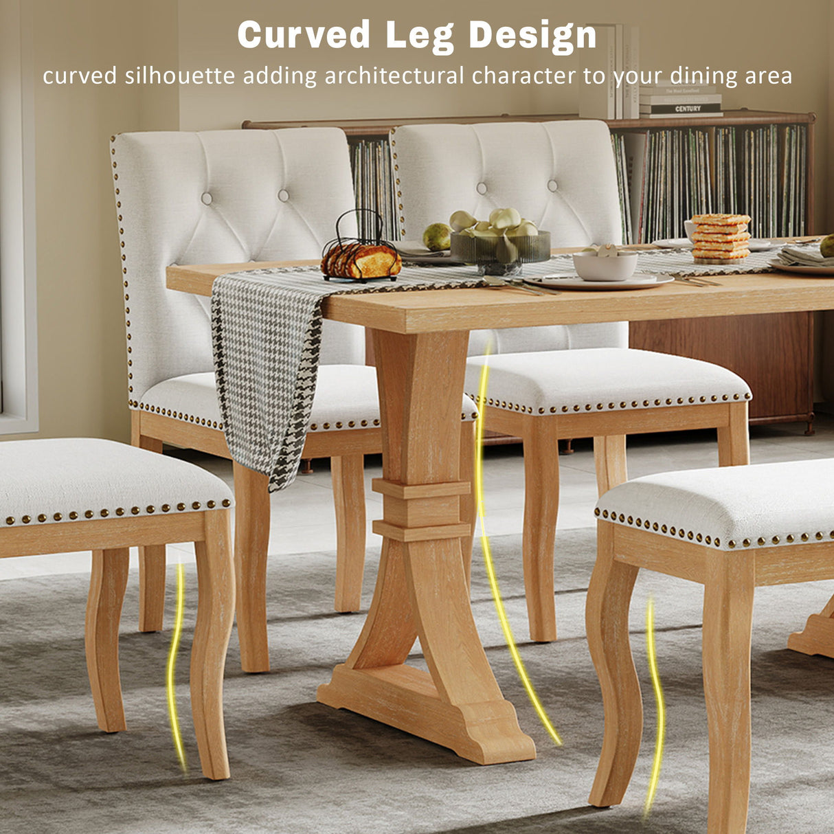 Dining Set With Bench, 6 Piece