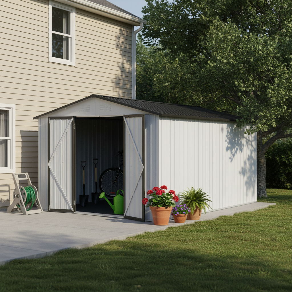 Garden Shed Outdoor Storage Building Waterproof Metal Frame 10x12ft