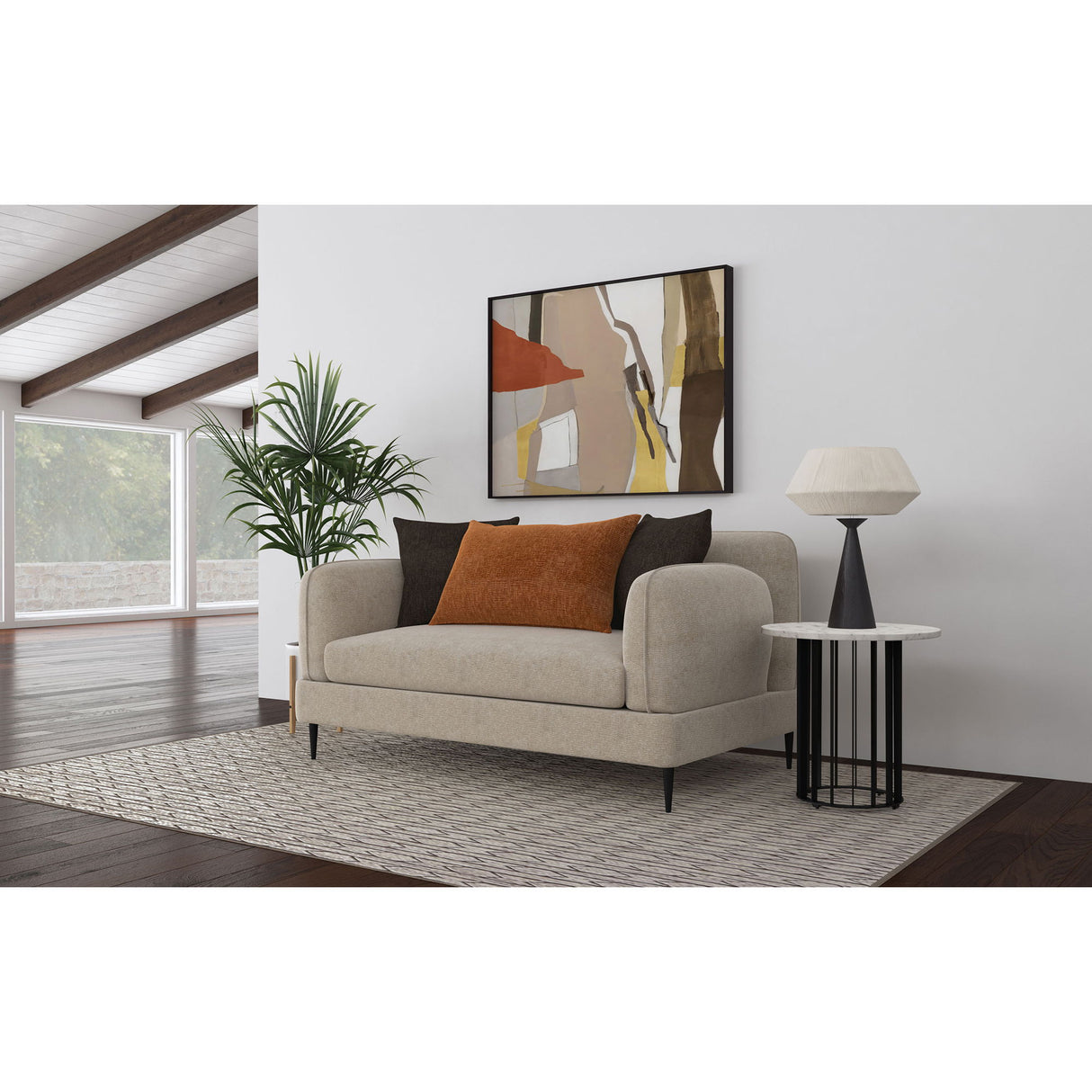 Repley - Upholstered Sculpted Track Arm Loveseat - Beige