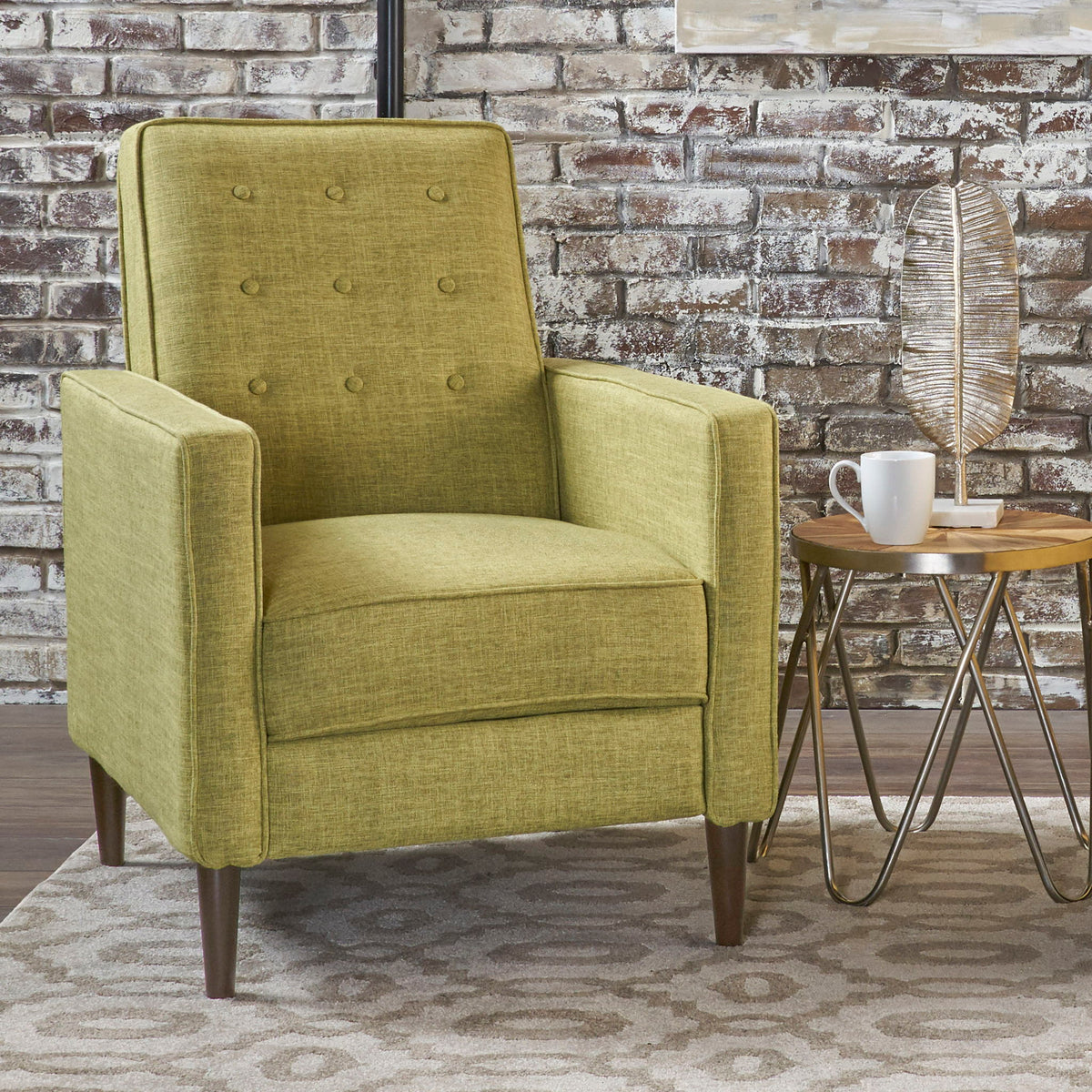 Mid-Century Modern Recliner With Button Tufted Waffle Stitch